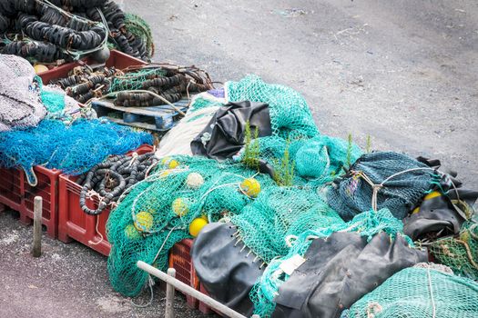 Fishing nets stored in a port in France