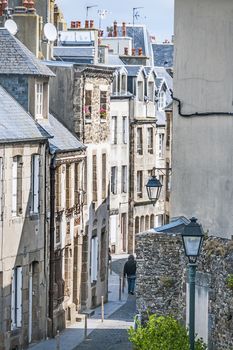 Typical houses in a narrow street in Granville, Haute Normandy, France