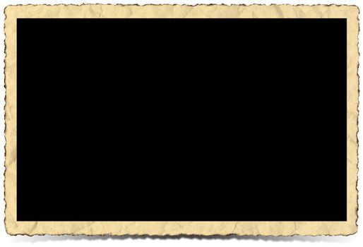 Aged photo frame on white background with shadow