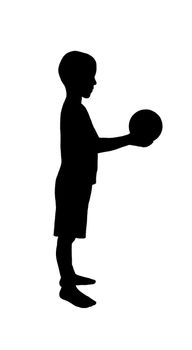 Silhouette of a small  boy holding a globe
