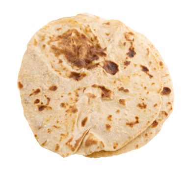 Chapatti roti isolated on white background.