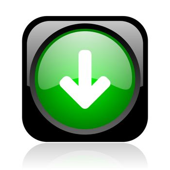 arrow down black and green square web glossy icon