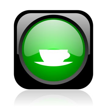 coffee cup black and green square web glossy icon