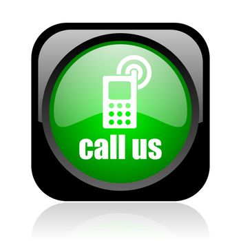 call us black and green square web glossy icon