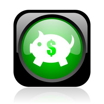 piggy bank black and green square web glossy icon