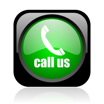 call us black and green square web glossy icon