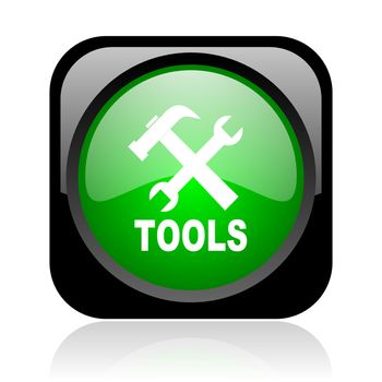tools black and green square web glossy icon