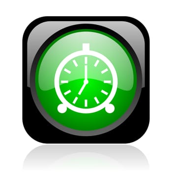 alarm clock black and green square web glossy icon