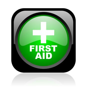 first aid black and green square web glossy icon