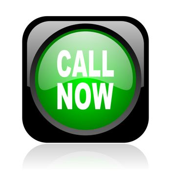 call now black and green square web glossy icon