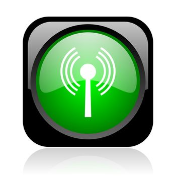 wifi black and green square web glossy icon