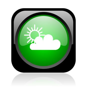 weather forecast black and green square web glossy icon
