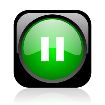 pause black and green square web glossy icon