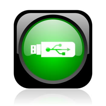 usb black and green square web glossy icon