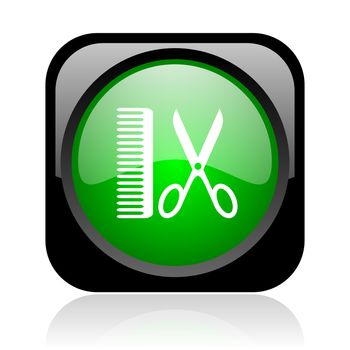 barber black and green square web glossy icon