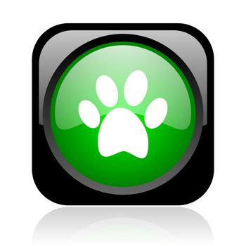 animal footprint black and green square web glossy icon