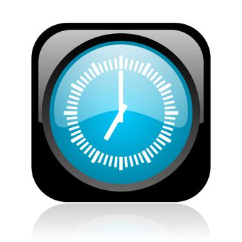 clock black and blue square web glossy icon