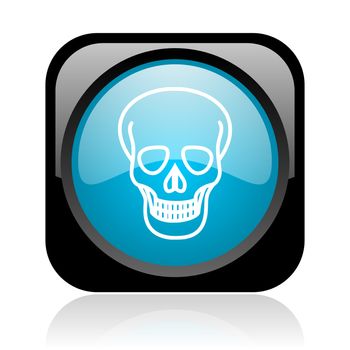 skull black and blue square web glossy icon