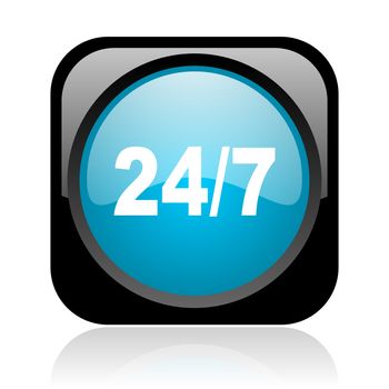 24/7 black and blue square web glossy icon