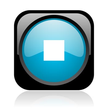 stop black and blue square web glossy icon