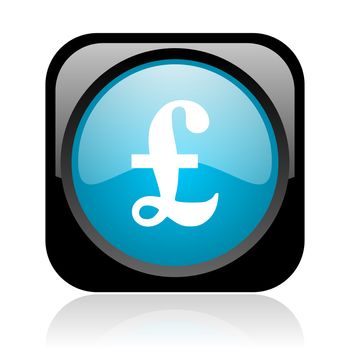 pound black and blue square web glossy icon