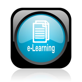 e-learning black and blue square web glossy icon