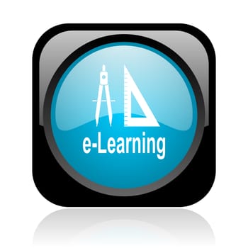 e-learning black and blue square web glossy icon