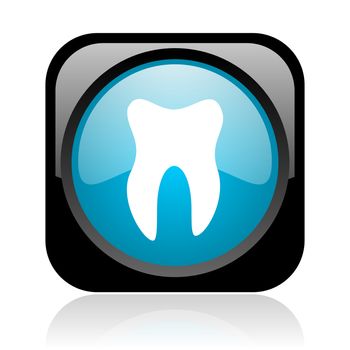 tooth black and blue square web glossy icon