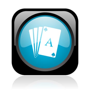 playing cards black and blue square web glossy icon