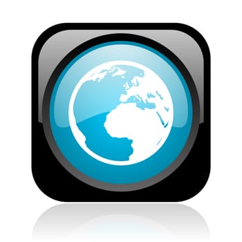 earth black and blue square web glossy icon