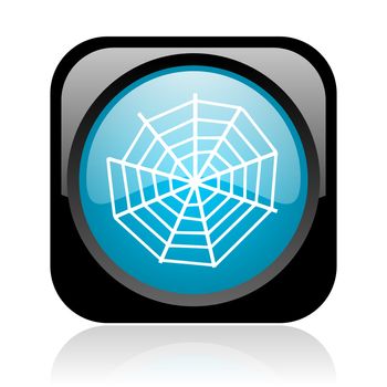 spider web black and blue square web glossy icon