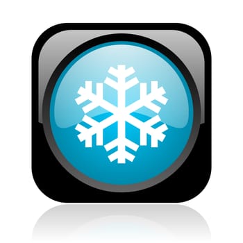 snowflake black and blue square web glossy icon