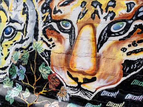 Graffiti of two tigers on a wall