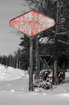 Sign to historic Red Eagle Lodge in Alaska