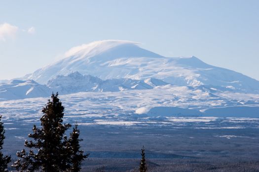 Mount Sanford rises above Copper River Valley in southcentral Alaska