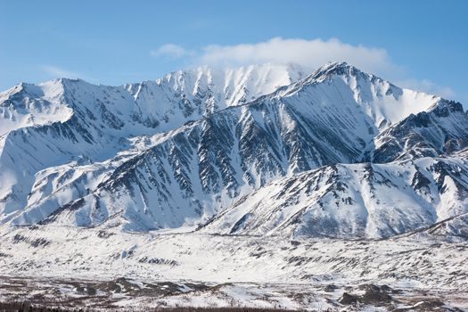 The Alaska Range mountains in winter of Interior, Alaska