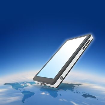 Smart Phone with Earth map background