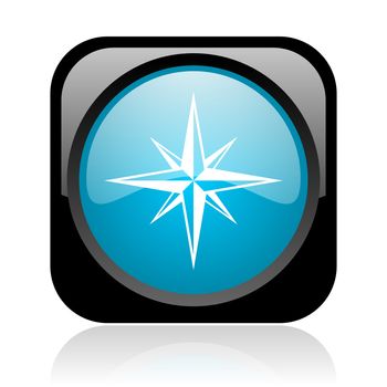 compass black and blue square web glossy icon