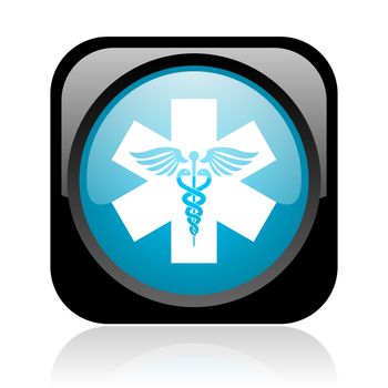 caduceus black and blue square web glossy icon