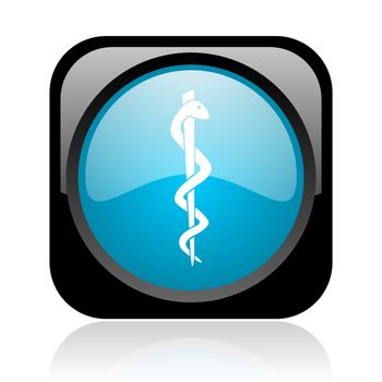caduceus black and blue square web glossy icon
