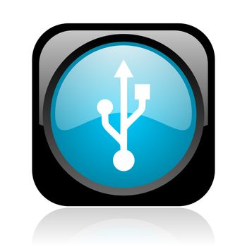 usb black and blue square web glossy icon