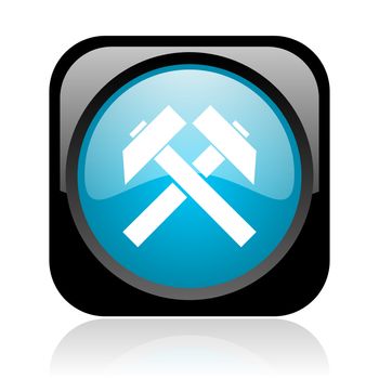 mining black and blue square web glossy icon