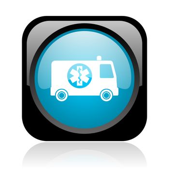 ambulance black and blue square web glossy icon