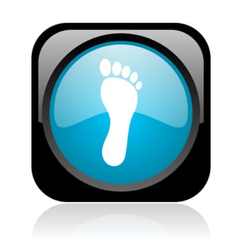 footprint black and blue square web glossy icon