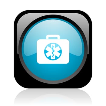 rescue kit black and blue square web glossy icon