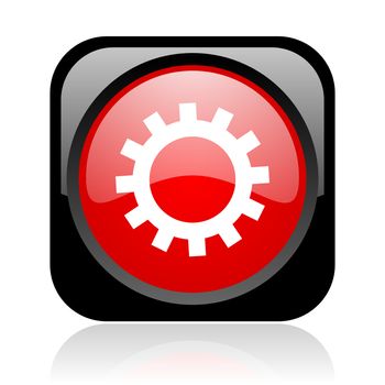 gears black and red square web glossy icon