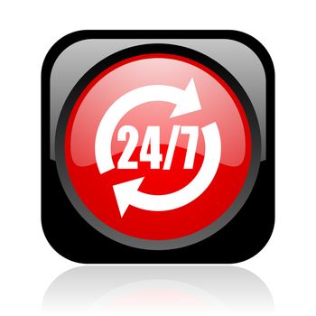 24/7 service black and red square web glossy icon