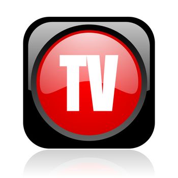 tv black and red square web glossy icon