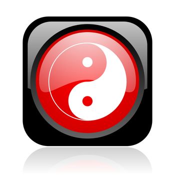 ying yang black and red square web glossy icon