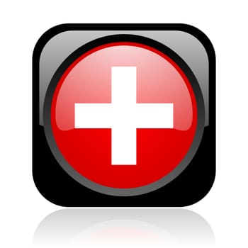 emergency black and red square web glossy icon